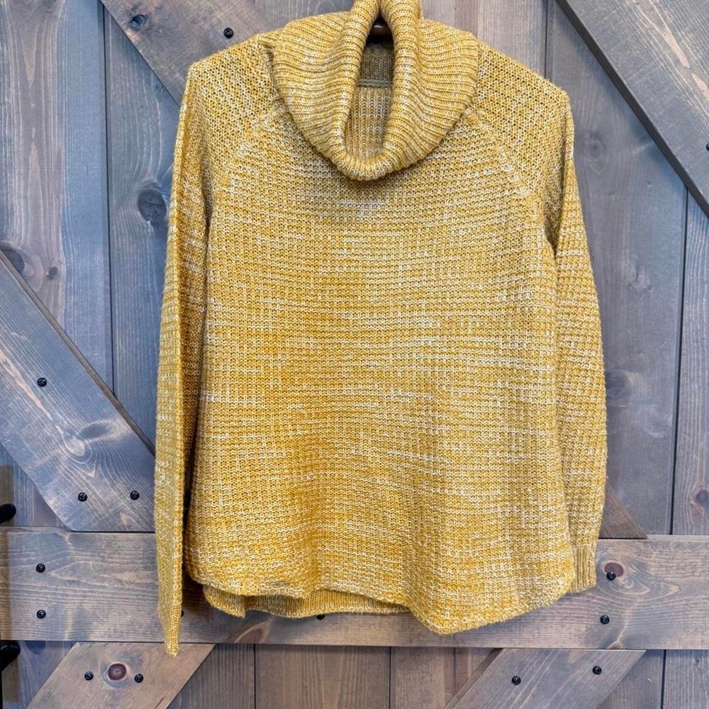 It's Our Time Cowl Neck Sweater Women Small Yellow Excellent Marled Knit Boho - Picture 1 of 4